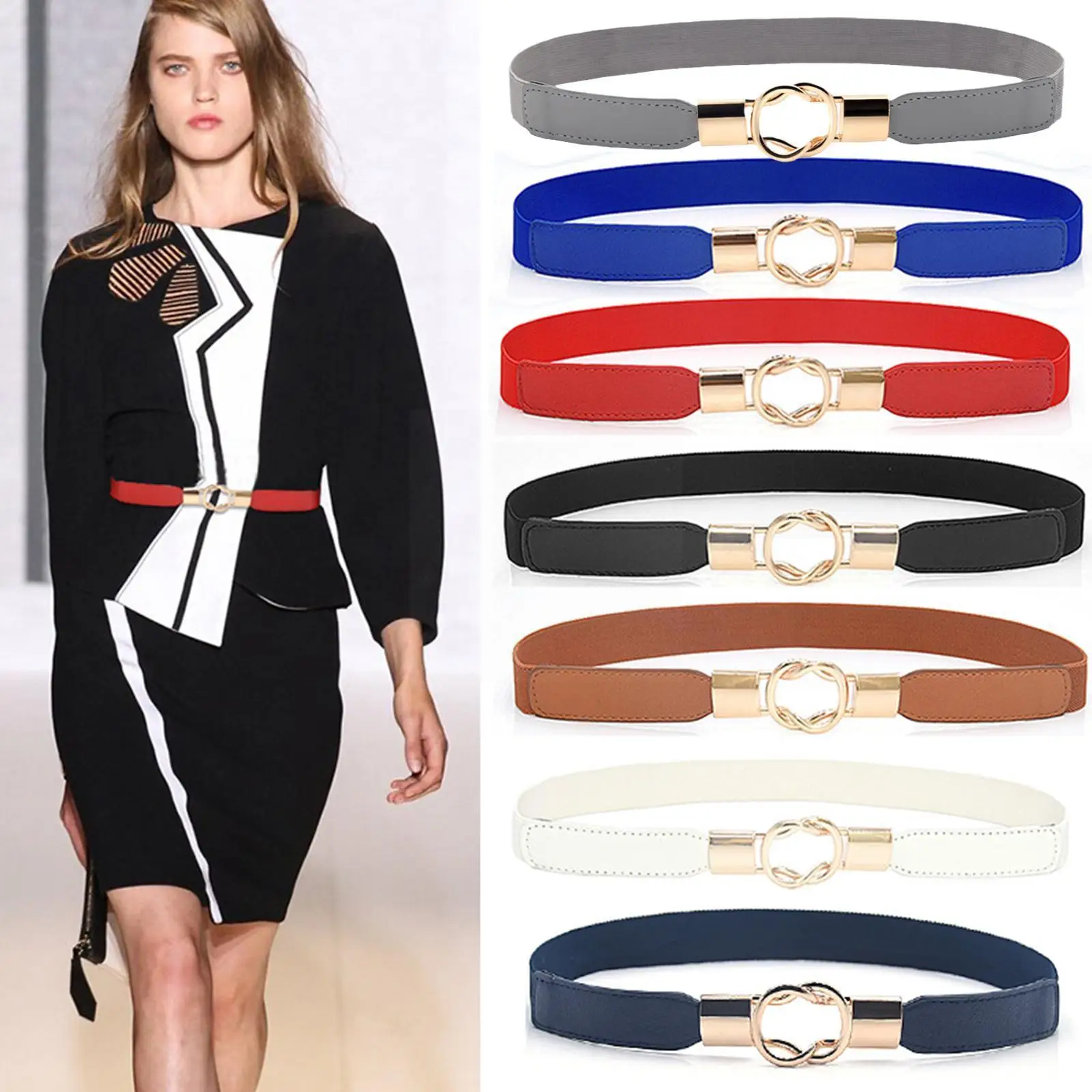 

Elastic Belts For Women Buckle Belts Female High Quality Women Fashion Belts Dress Thin Belt Waistband Stretch Knit Multico V0y5