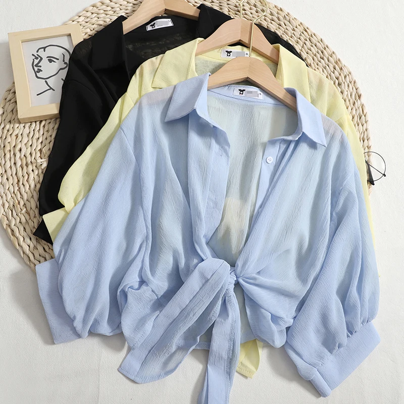 HELIAR женская летняя шифоновая рубашка с рукавом «летучая мышь» и пуговицами, рубашка-поло, свободная Повседневная Блузка с галстуком на талии, элегантные блузки HELIAR женская летняя шифоновая рубашка с рукавом «летучая мышь» и пуговицами, рубашка-поло, свободная Повседневная Блузка с галстуком на талии, элегантные блузки