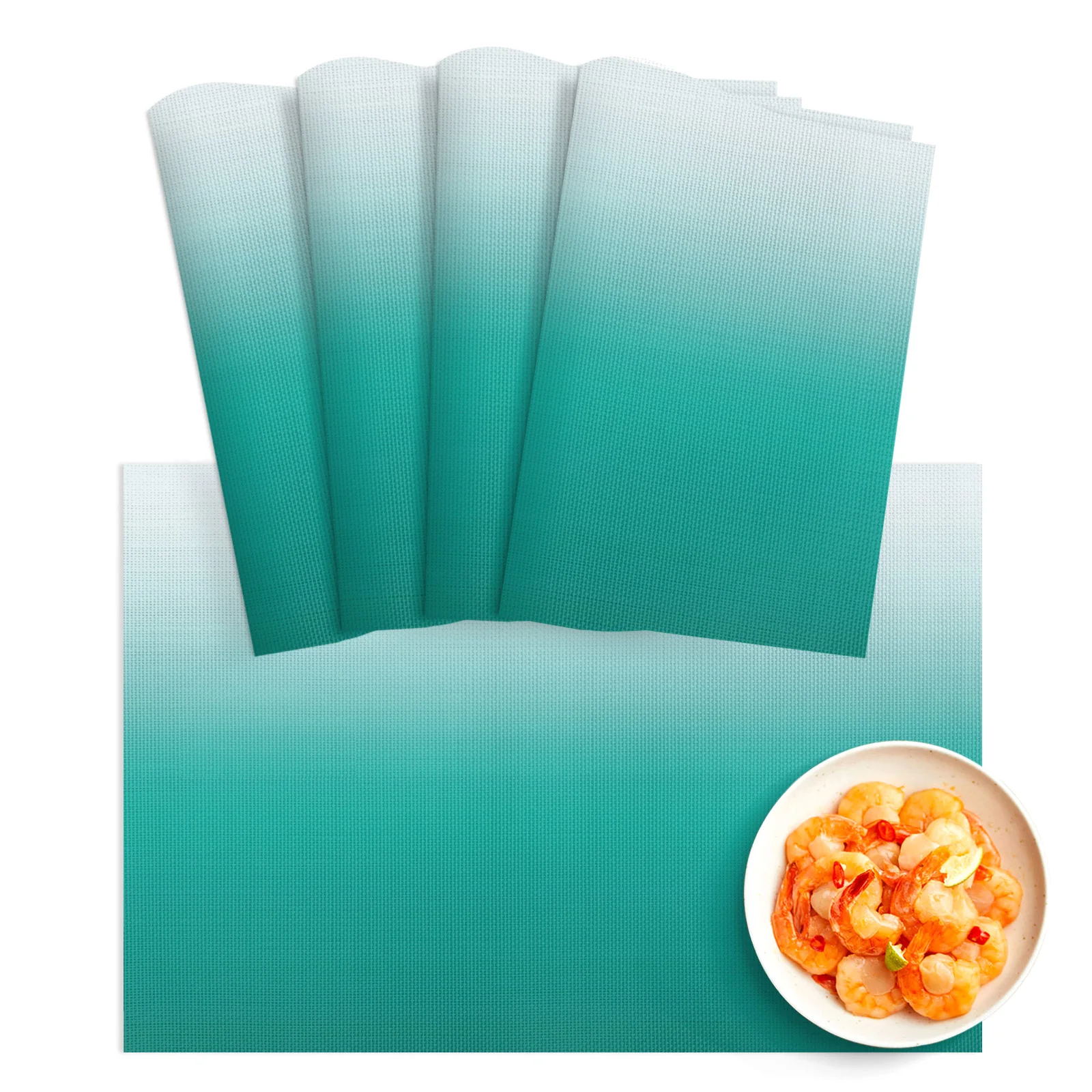 

4/6pcs Placemat Cyan Turquoise Gradient Ombre Restaurant Kitchen Accessories PVC Durable Dining Table Mats Disc Bowl Coaster Pad