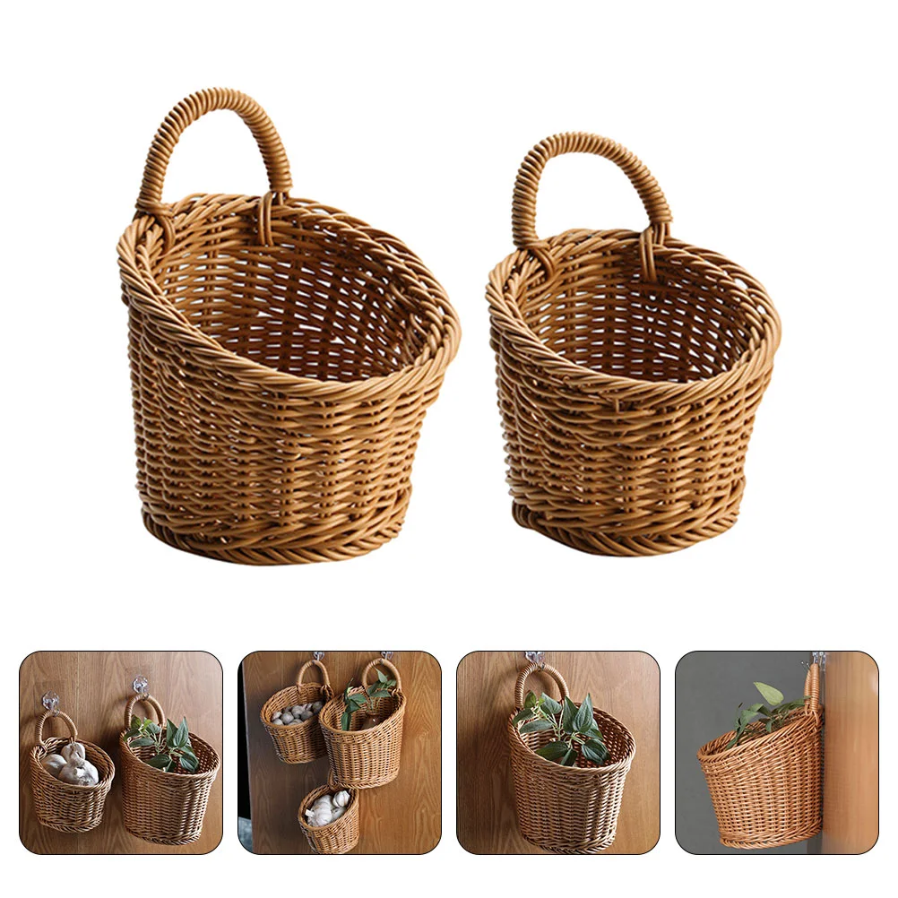 

2 Pcs Decoración Woven Baskets Storage Weave Home Hanging Plastic Sundries
