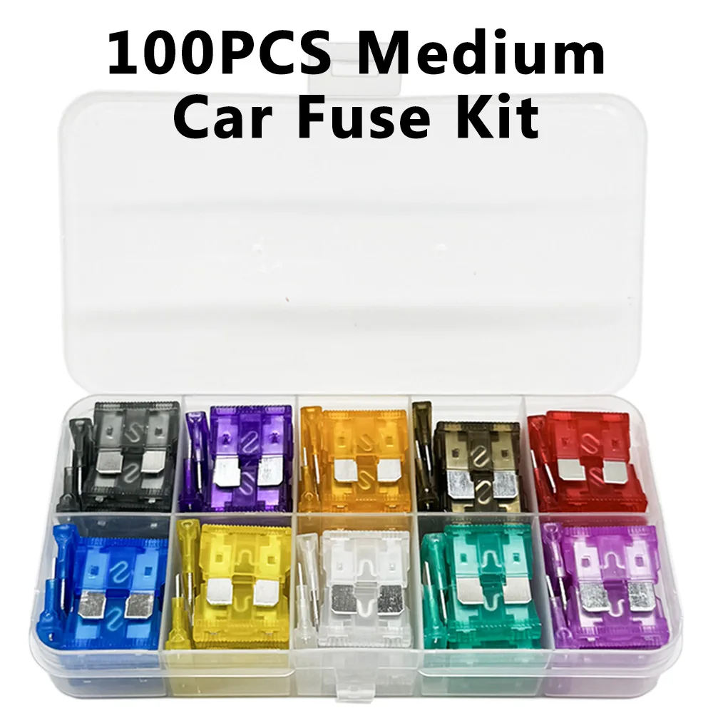 

Набор автомобильных предохранителей (100 шт.): 15А, 20А, 25А, 30А, 35А, 10 типов, в коробке, лезвие, ассорти