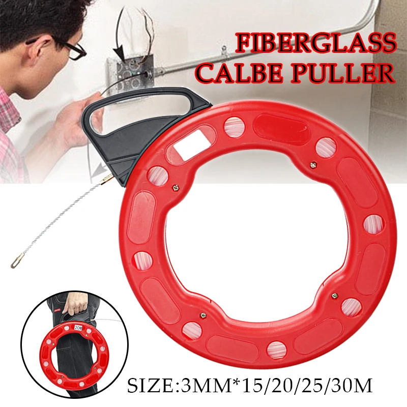 

3mm 15/20/25/30M Cable Push Puller Fiberglass Flexible Glider Swivel Fish Tape Portable Reel Conduit Duct Wire Pulling Tool