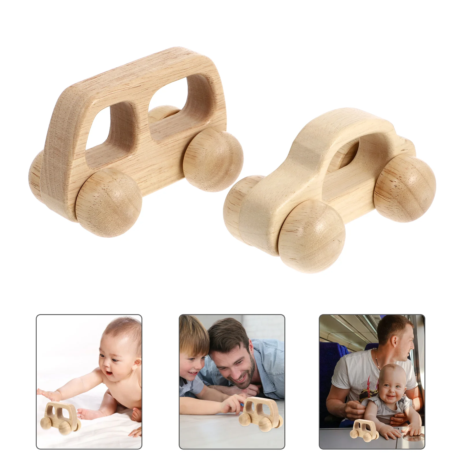 

2pcs Baby Car Wooden Vehicle Toddler Push Car Baby Teething Pushing