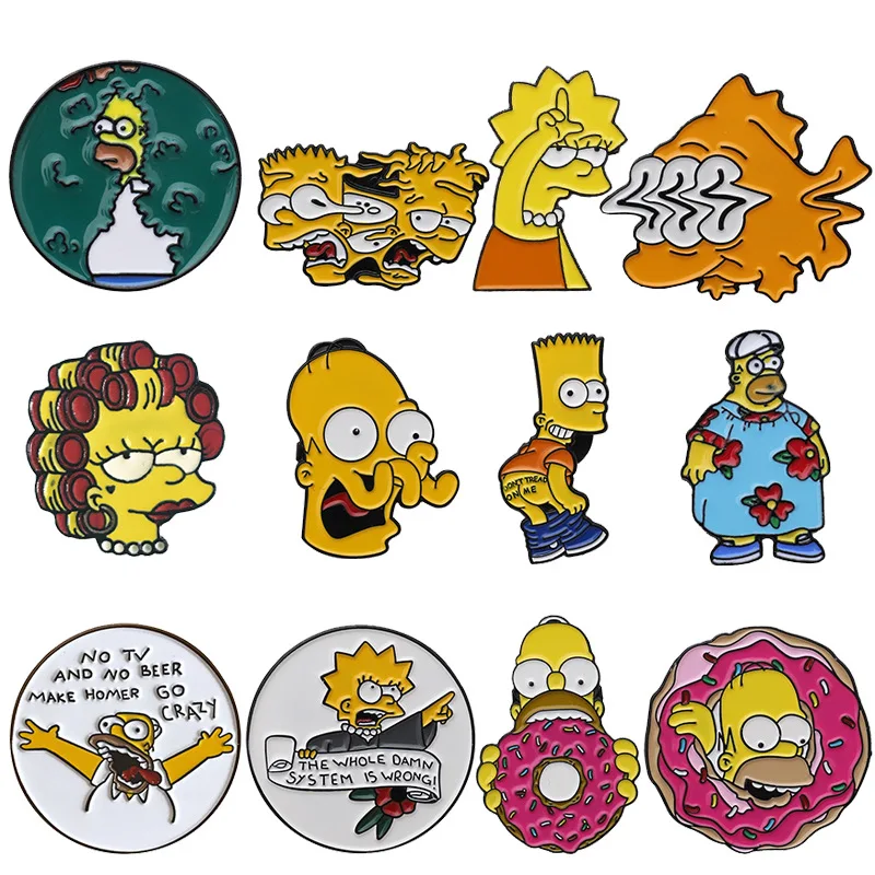 

Disney 20th Century Fox Animated Sitcom The Simpsons Metal Enamel Brooches Pins Homer Bart Cartoon Anime Badges Clothes Jewelry