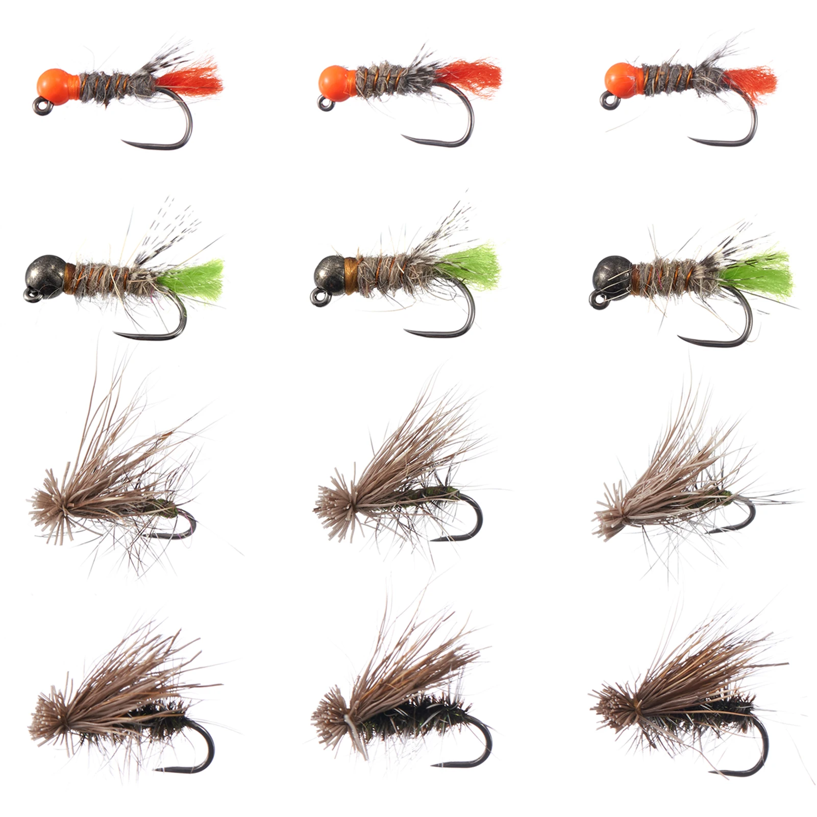 

BASSDASH Fly Fishing Flies Tenkara Wet Dry Flies Barbless Barbed Hooks12pcs Assortment