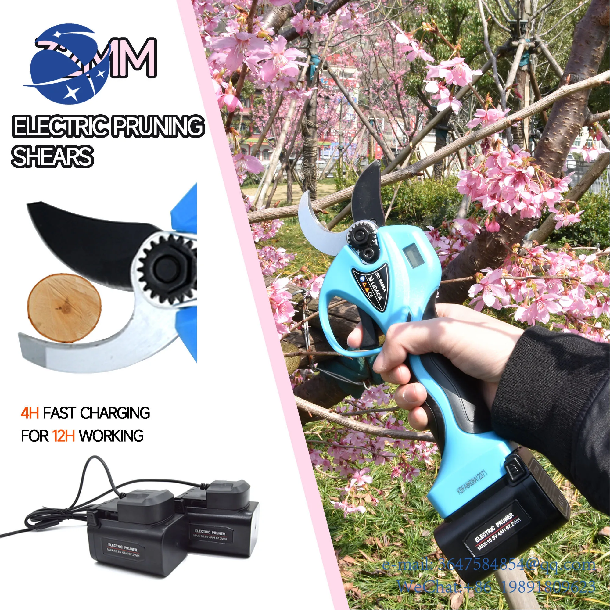 

Yunyi16.8V Cordless Pruner Lithium-ion Pruning Shear Efficient scissors Bonsai Electric Tree Branches garden tools electric SC-8