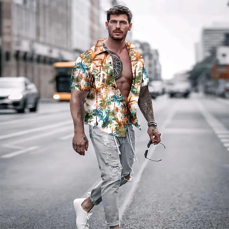 

2023 Palm Shirts For Men 3d Printed Men's Hawaiian Shirt Beach Short Sleeve Fashion Tops Tee Shirt Man Blouse Camisa