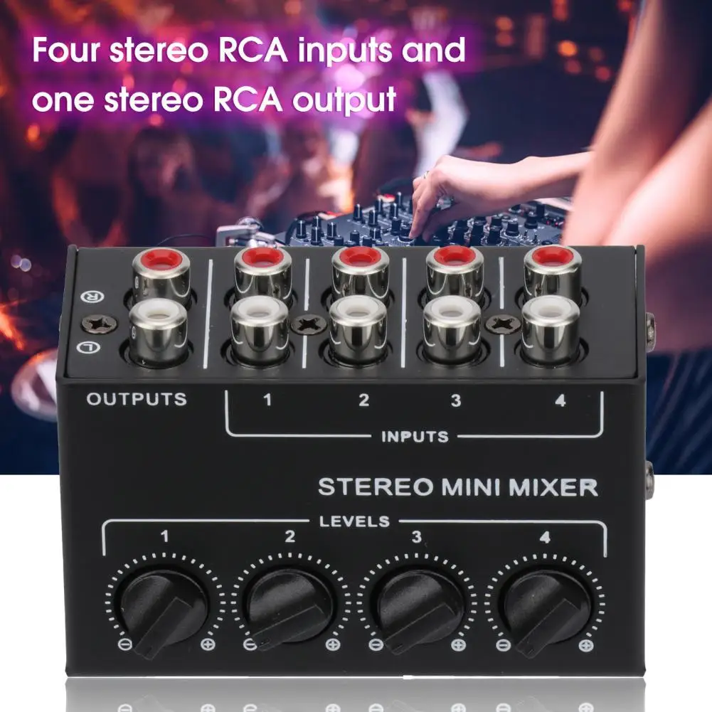 

Портативный Миксер с металлическим корпусом, компактный смеситель с контролем громкости, длительный срок службы, 4 канала, Hi-Fi, звуковой сме...