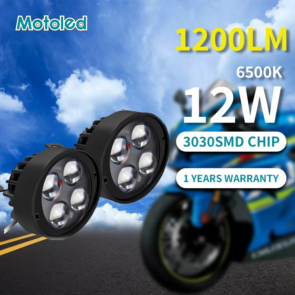 

Motoled Motorcycle Spotlight LED Headlight LED12V 12W Moto Side Mirror Lights Motorbike Driving Headlamp Head Spot Work Lamp