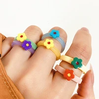 colorful flower acrylic resin ring summer fashion flowers candy color ring simple transparent plastic jewelry for women girl