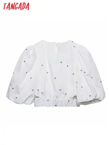 Женская хлопковая блузка с вышивкой Tangada, летняя рубашка с коротким рукавом-фонариком, Укороченная рубашка, топы 6H56, 2022