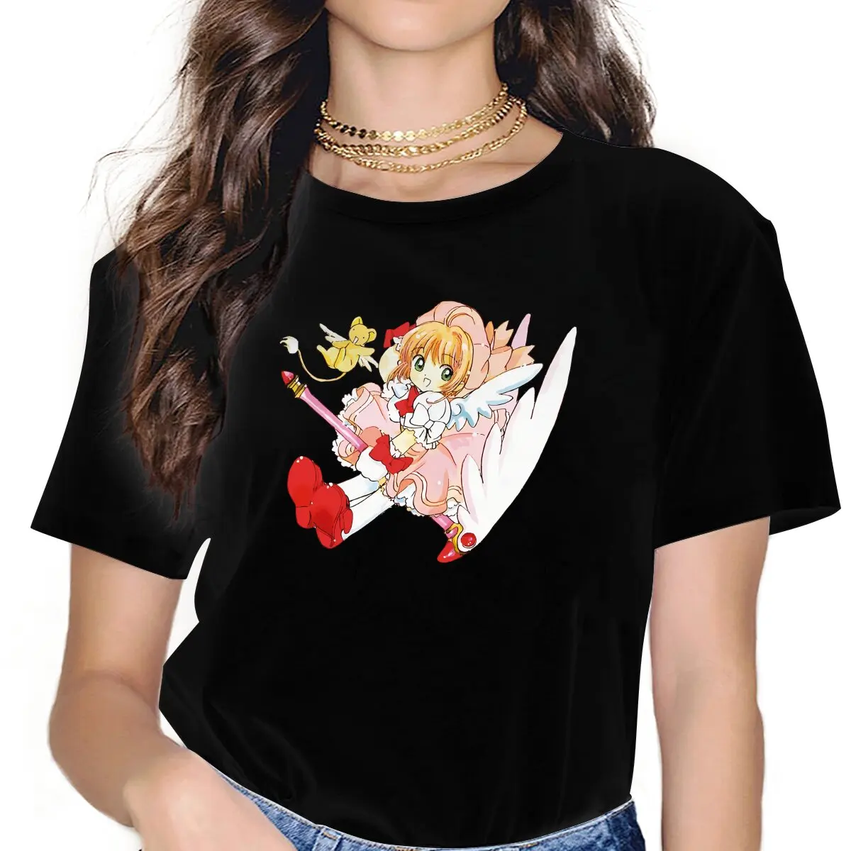 

Kerberos Sticker Fitted Anime Card Captor Sakura Women T Shirt Fibre Grunge O-Neck Polyester TShirt