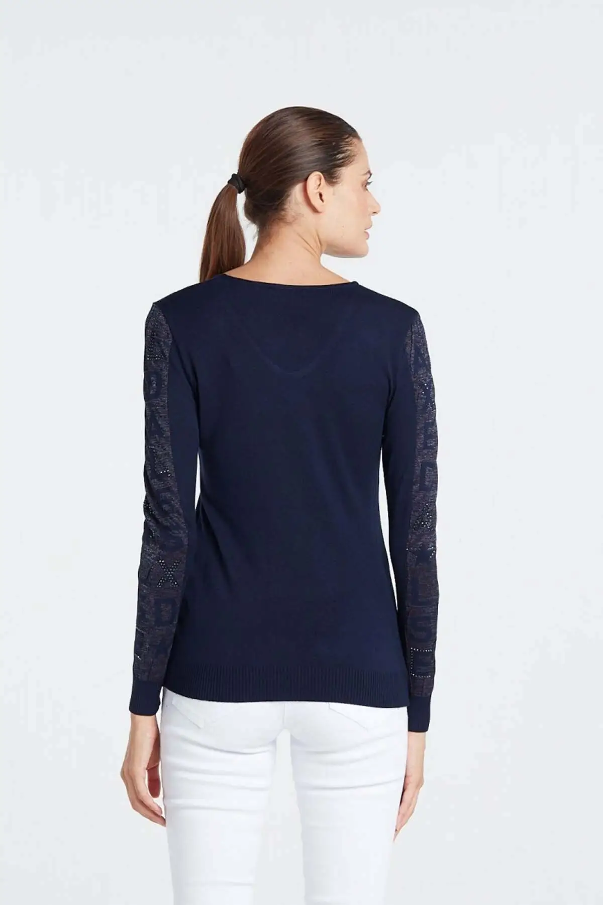 

Written V Neck Sleeve Sweater Stone Women Muslim Sweater
