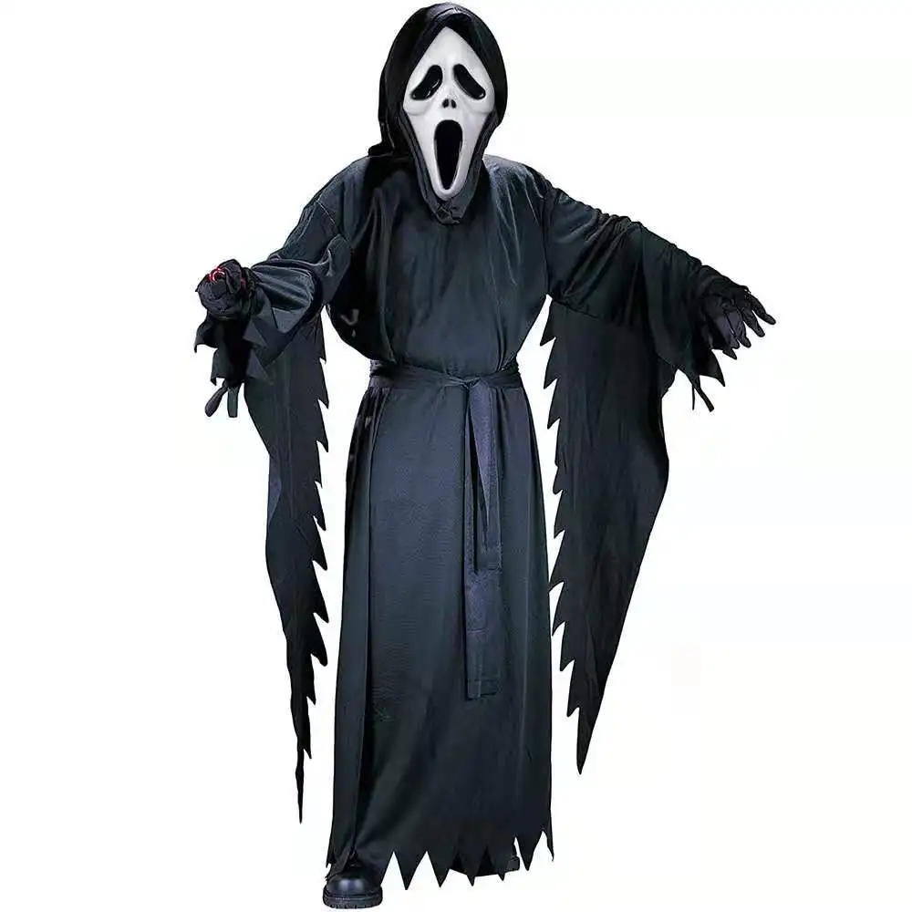 

Halloween Demon Ghosts Costume Man Women Adult Black Scream Death Demon Grim Reaper Cospaly Clothes With Mask
