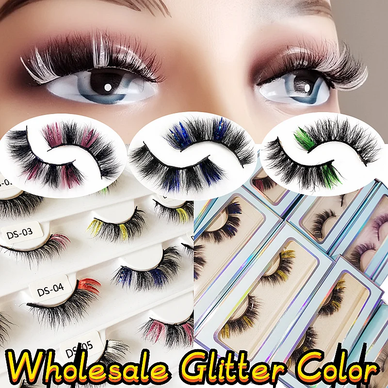 

Wholesale Natural Long 15mm Colored Lashes Glitter Mink Eyelashes Extension Supplies 3D Fluffy Cruelty Free False Lash Bulk