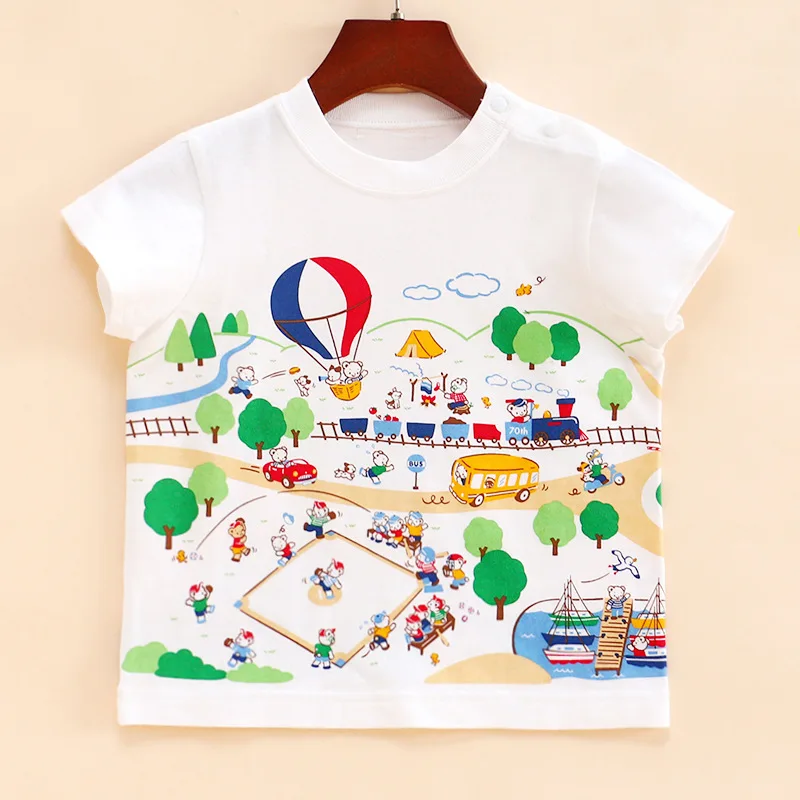 Japanese Style Cartoon Printed Short Sleeve T-Shirt For Baby Boys And Girls Summer New Cotton Casual White Tees Children y376