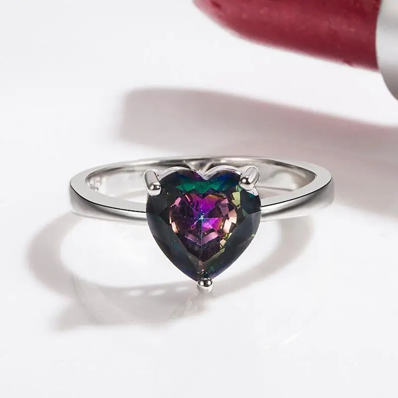HOYON heart-shaped colorful zircon ring female fashion love color ring jewelry for party girlfriend gift