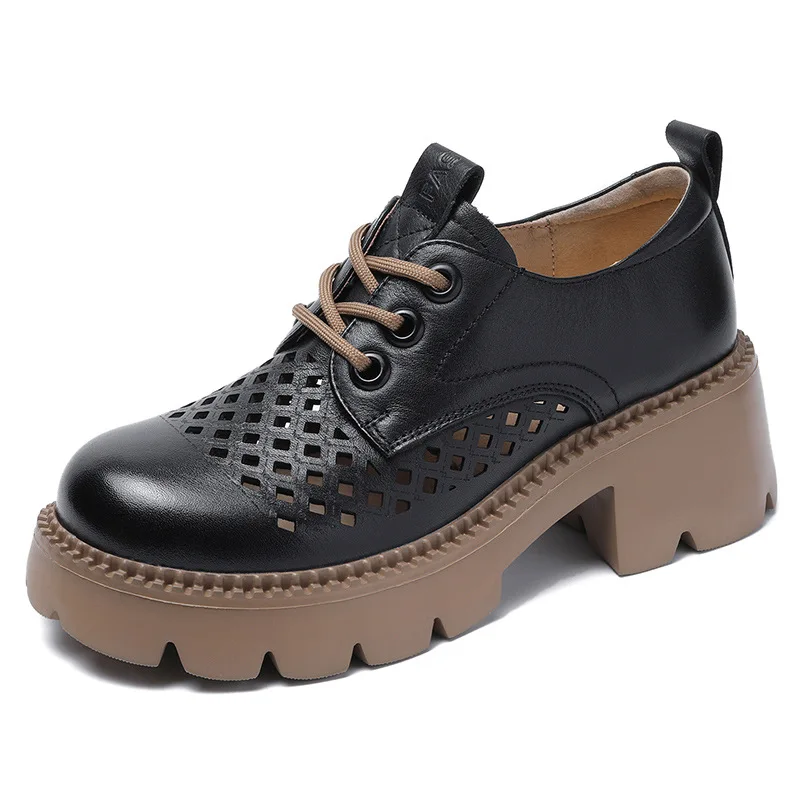 

Genuine Cow Leather Women Single Shoes Spring New High Quality Women Hole Hollow Pumps Shoes