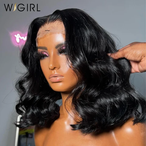 Wigirl 13х6 прозрачный волнистый парик с фронтальным кружевом 13х4 Человеческие волосы Remy 250% короткие волнистые кружевные передние парики для женщин