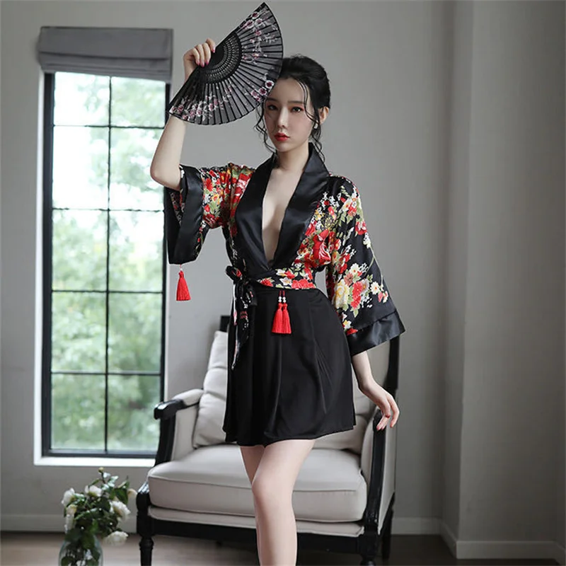 Yukata Haori женское японское кимоно комплект из 2 предметов рубашка и юбка кардиган