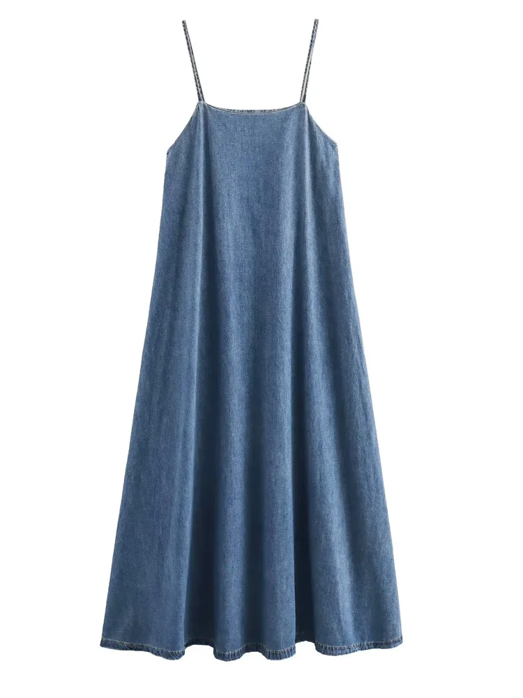 KAOPU ZA женские джинсовые платья с открытой спиной прямым вырезом и тонкими лямками