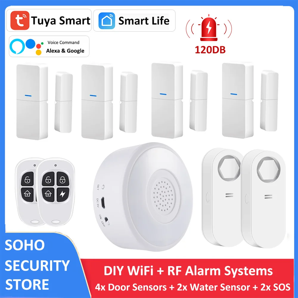 

Tuya Smart Alexa Google Door Sensor Water Leakage Detector SOS Siren Security Alarm System APP Control for Home Office Apartment