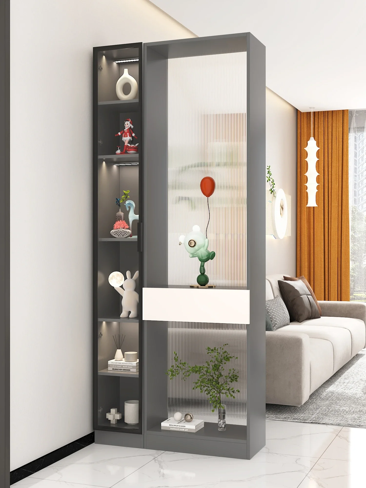 Стеклянная перегородка Changhong с шкафом стойкой из цельного дерева для гостиной