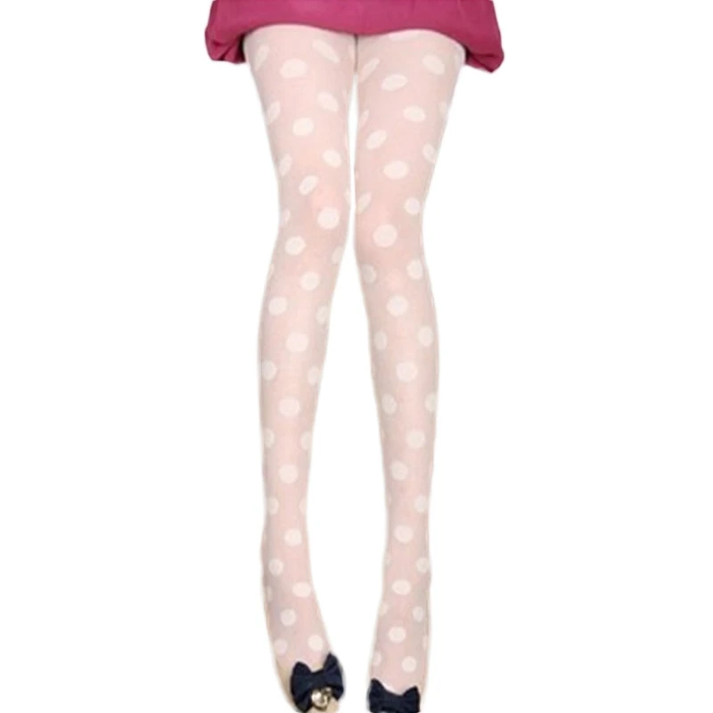 Womens Vintage Big Polka Dot Patterned Tights Sexy Silky Transparent Slim Pantyhose Stretchy Mesh Lingerie Stockings