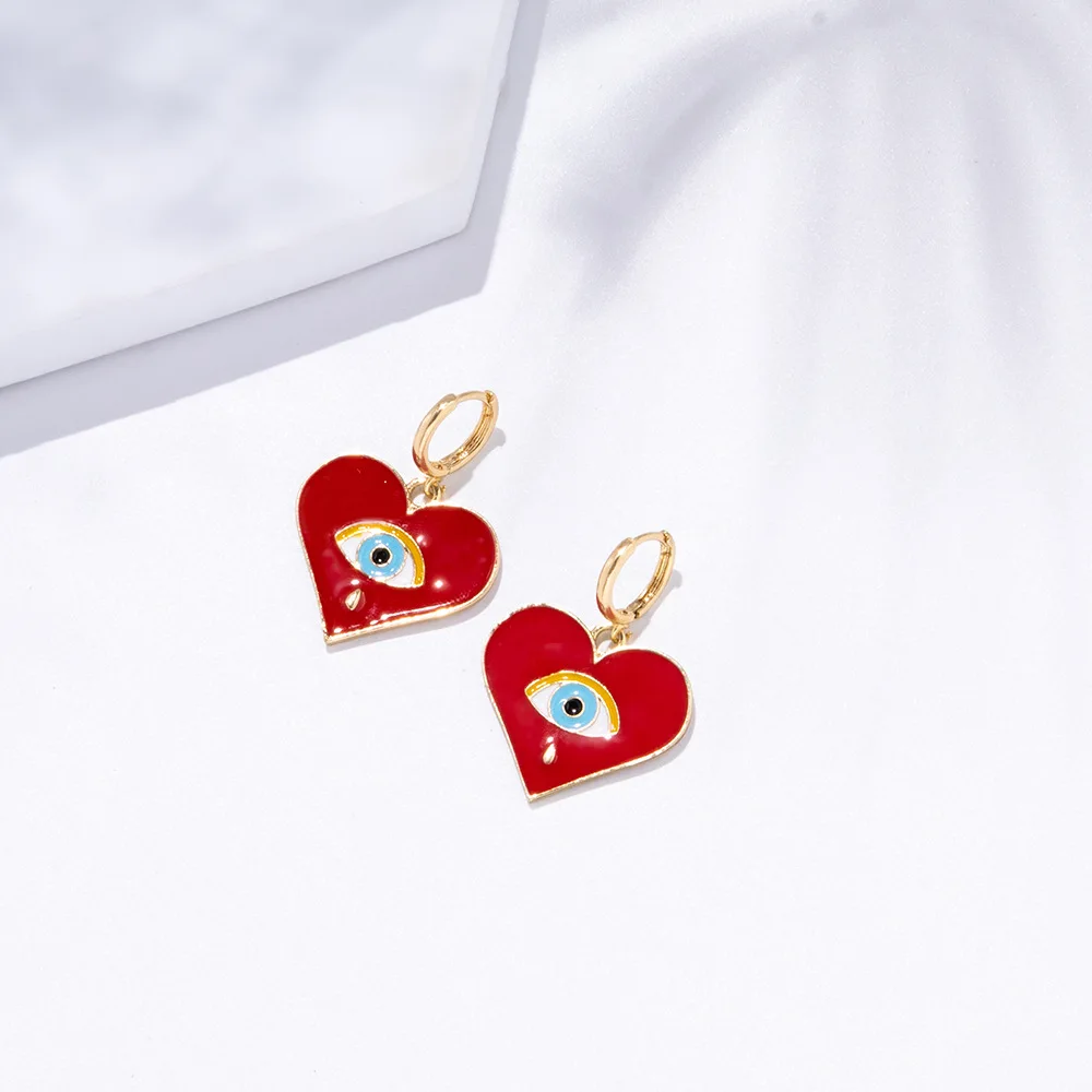 

Vintage Statement Metal Dangle Earring New Trendy Funny Love Heart Shape Evil Eye Drop Earrings for Women Party Jewelry Gifts
