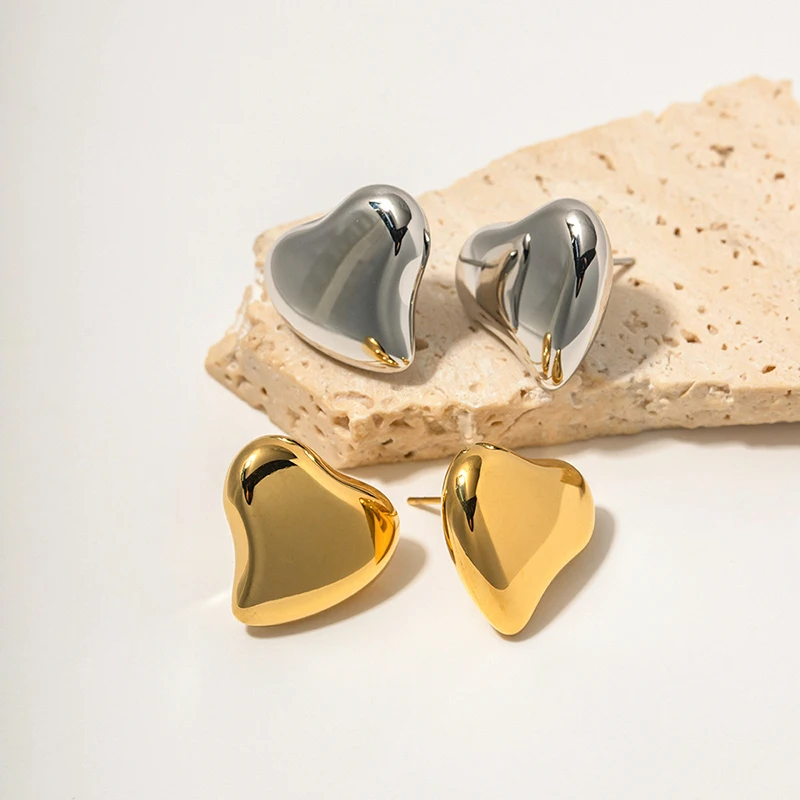 

Fashion Romantic Heart Stud Earrings For Women Elegant Stainless Steel Gold Color Sweet Jewelry Waterproof 18K PVD Plated Bijoux