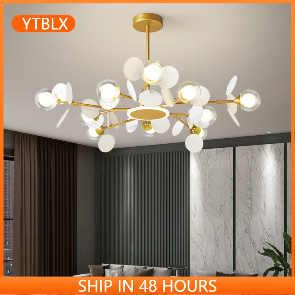 

Современный минималистичный подвесной светильник в гостиную, люстра с веткой, стеклянный акриловый абажур, креативный дизайн, лампа для сп...