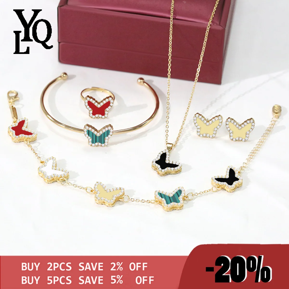 

Five Piece 2022 New Butterfly Diamond Inlaid Stainless Steel Bracelet Plated with 18K Gold Crystal Bracelet Luxury Jewelry Chain