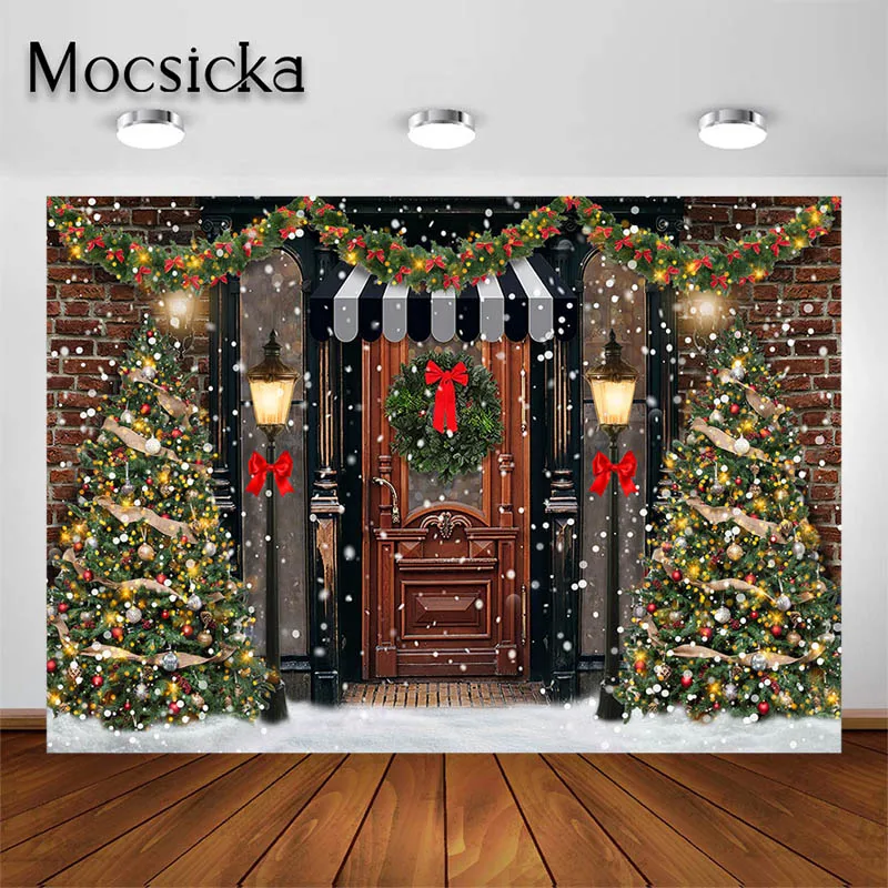 

Mocsicka Рождественский фон для фотосъемки для портретной детской снежной двери фон для фотостудии декорации реквизит баннеры
