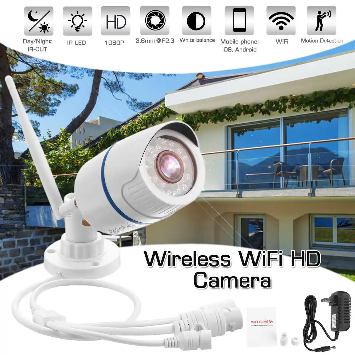 

IP-камера наружная, 1080P, Wi-Fi, 3,6 мм, Onvif