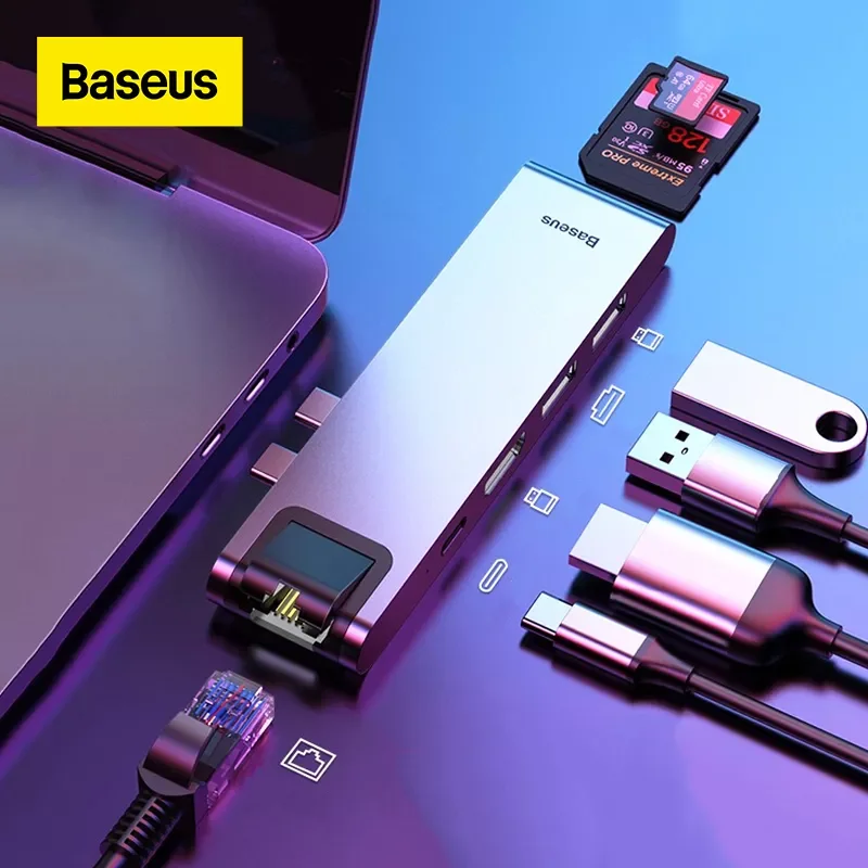 

Baseus USB C HUB USB HUB to USB 3.0 HDMI-compatible Adapter for MacBook Pro Air HUB TB 3 Dock RJ45 USB Splitter Dual Type C HUB