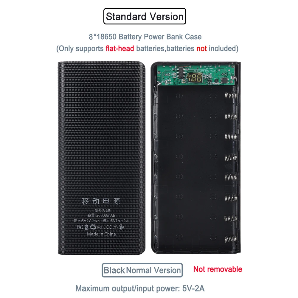 DIY 8*18650 чехол для аккумулятора коробка хранения Micro USB TypeC зарядки мобильных