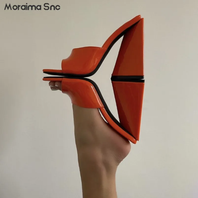 Rose Pink Square Toe Muller Slippers Summer New Thick High-Heeled Fashion Banquet Open-Toed Sandals Large Size Women's Shoes