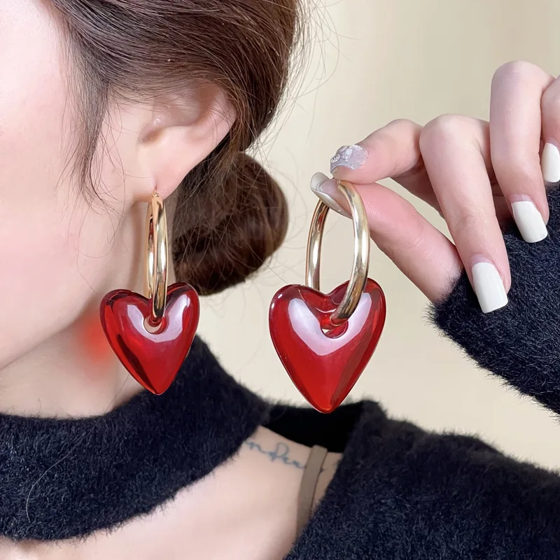

Fashion Red Big Love Earrings Personality Summer New Resin Earrings Female