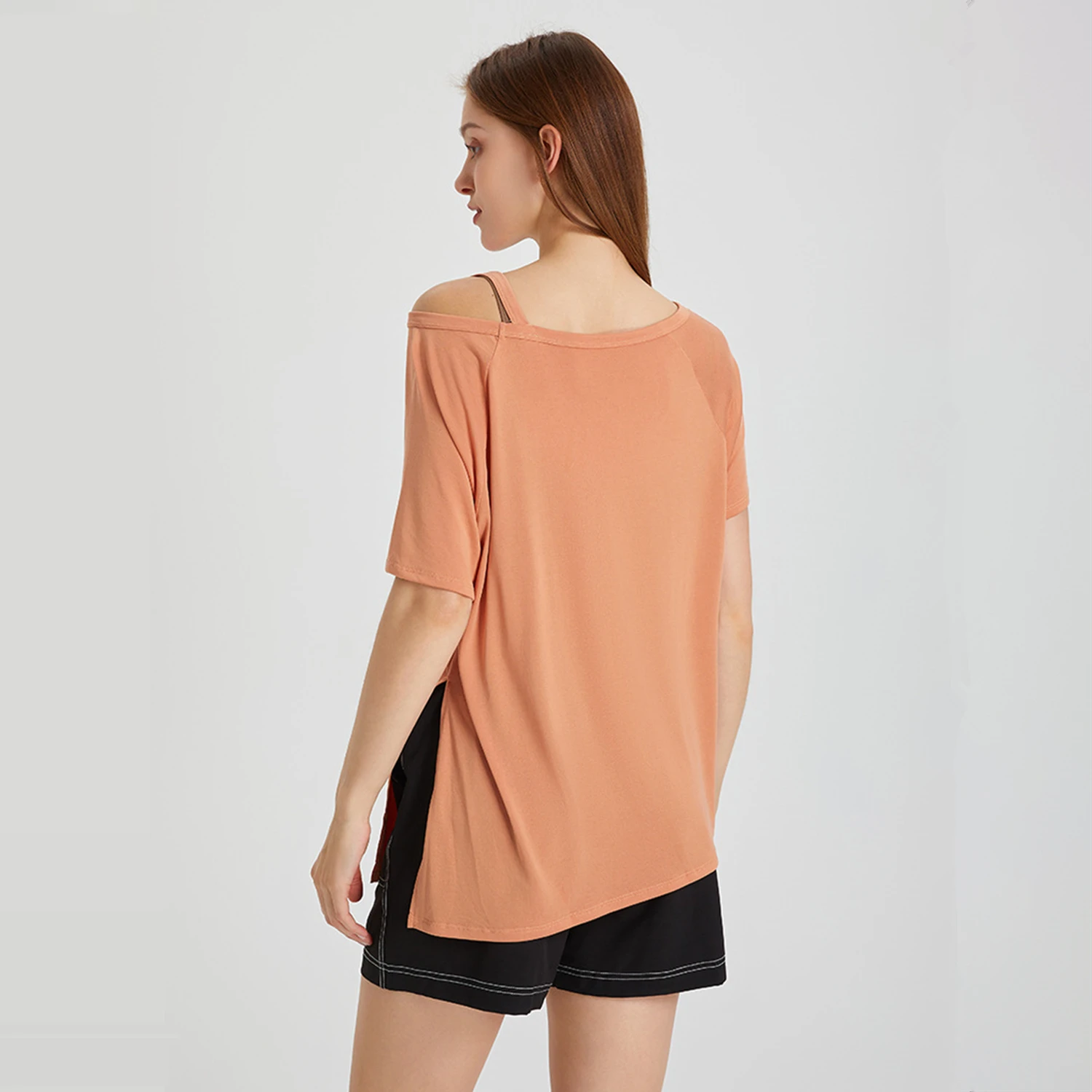 Women Loose Yoga Shirts Off Shoulder Sport Shirt Breathable Short Sleeve Running T-shirts Gym Fitness Tops Splited Blouse Female