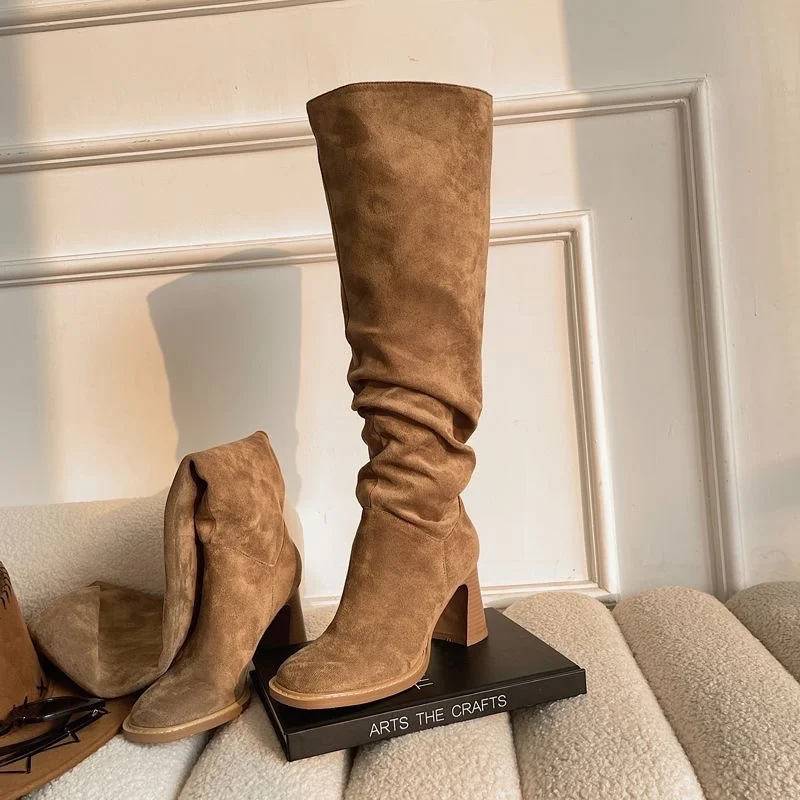 

Women's Shoes on Sale 2023 High Quality Square Head Solid Boots Autumn Simple Fashion Boots Square Heel Suede High Heels