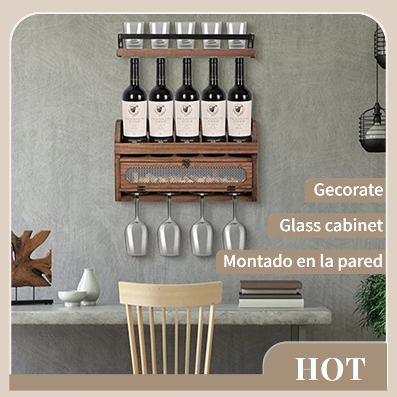 

Wall Mounted Wine Rack Storage Inverted Wine Goblet Glass Cabinet Storage Rack Retro Cocktail Bottle Rack Dining Decoration