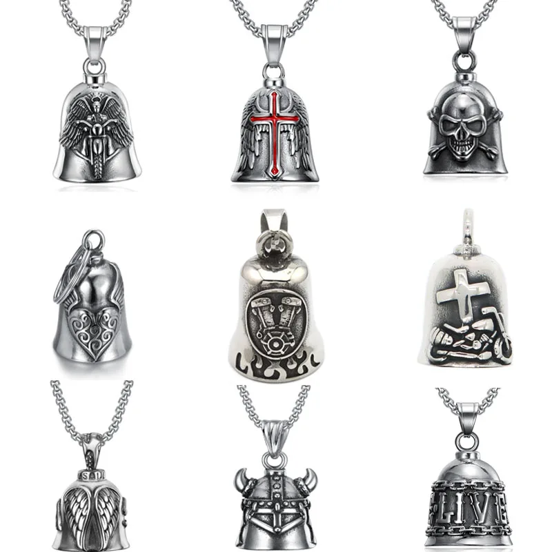 Mens Boys Cool Metal Engine Bell Pendants Punk Hip Hop Rock Bike Motorcycle Style Flame Necklace Locomotive Party Jewelry Gifts