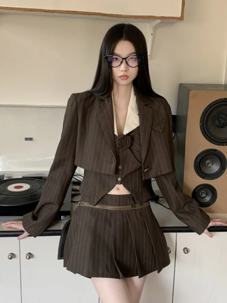 Женский винтажный комплект из 3 предметов короткий жилет с длинным рукавом и