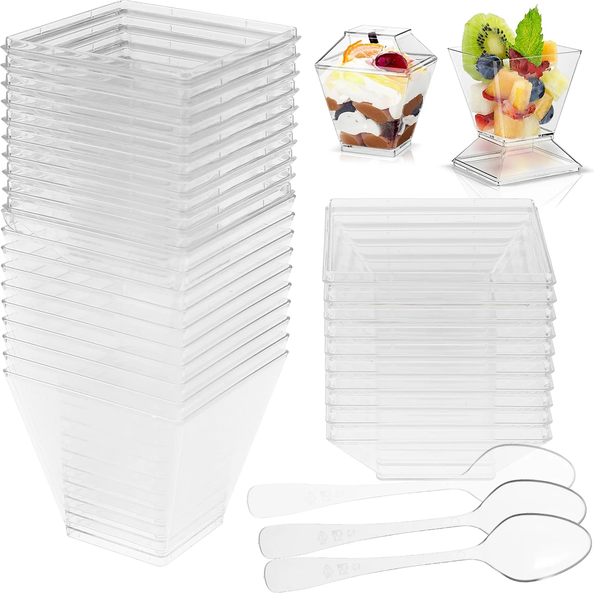

50Pc 60ml Plastic Dessert Cups Clear Party Ice Cream Dessert Cups with Lids Mini Spoon Appetizer Dessert Pot for Cupcake