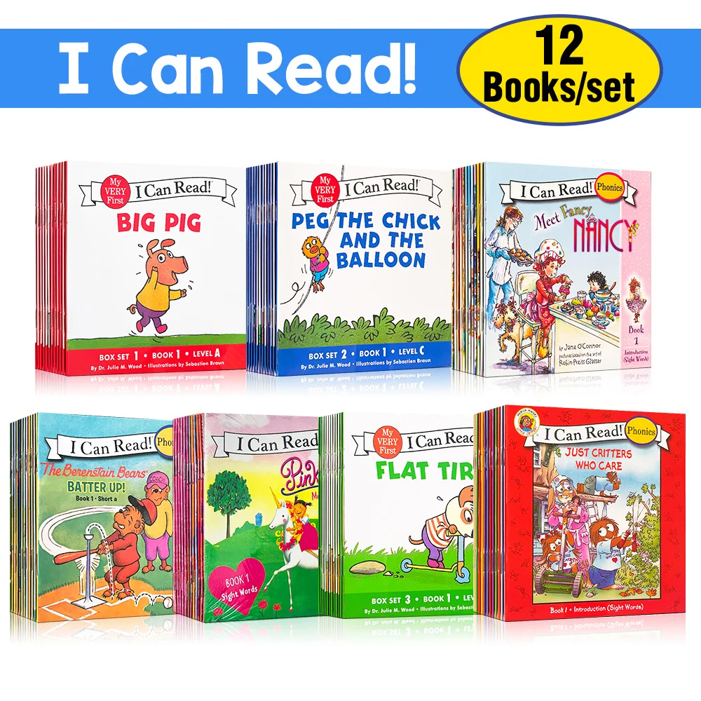 

12 Books/Set I Can Read Phonics English Words Learning Books Story Pocket For Kids Montessori Learning Classroom Teaching Aids