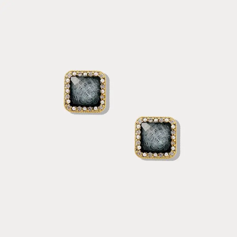 

Retro Opal Pearl Square Stud Earrings For Woman Micro-set Zircon Blue Resin Pierced Earring Wedding Party Fashion Simple Jewelry