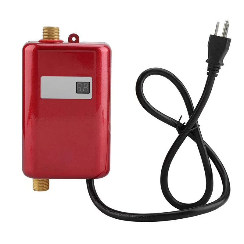 Electric Tankless Water Heater, 3KW Mini Instant Hot Water Heater with LCD Display for Shower Bathroom Kitchen Washing