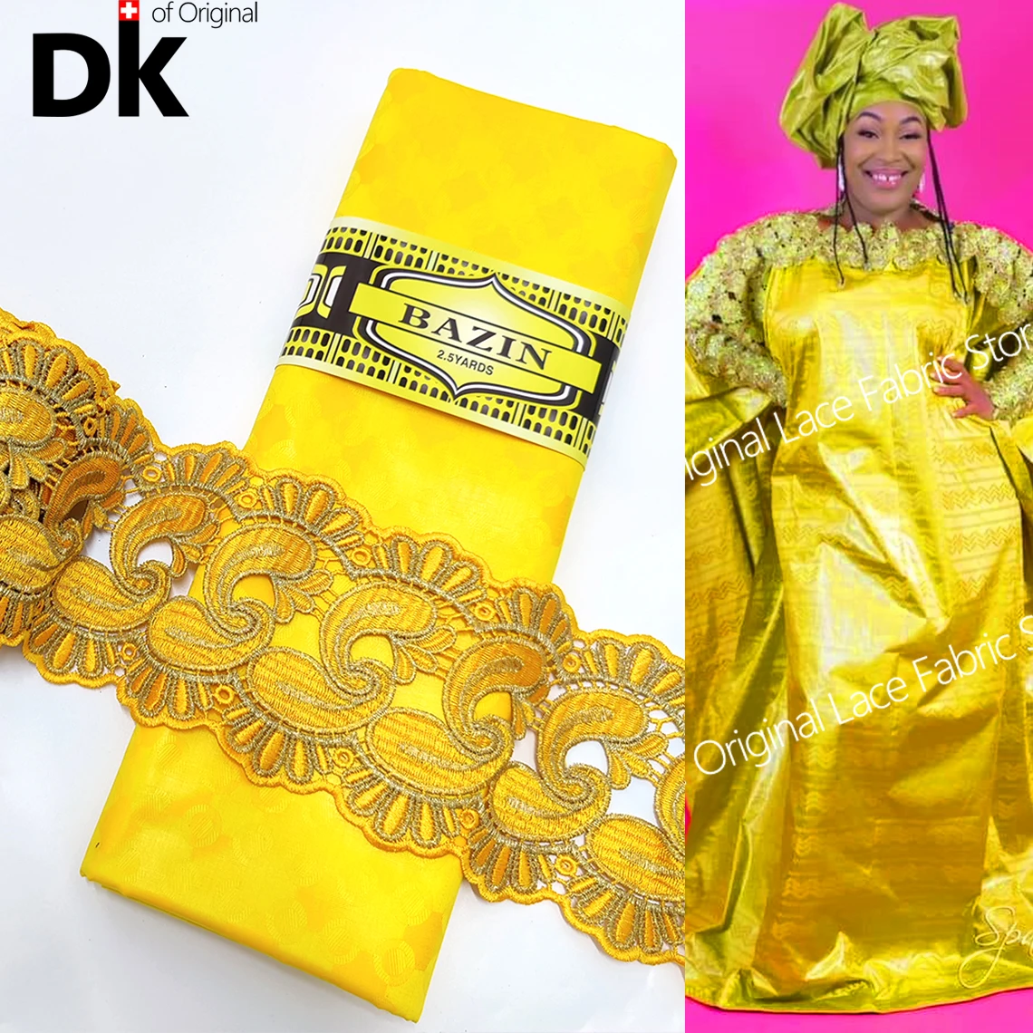 

10 Yards Bazin Riche Fabric 2022 Latest African Lace High Quality Decorative Ribbons For Sewing Clothing Embroidered Ribbon