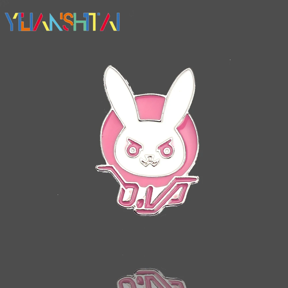 Overwatch Game Dva Rabbit Bunny Metal Pin Pink Trendy Jewelry Diva Bunny Hard Enamel Pin for Cosplay Costume Girl Accessory