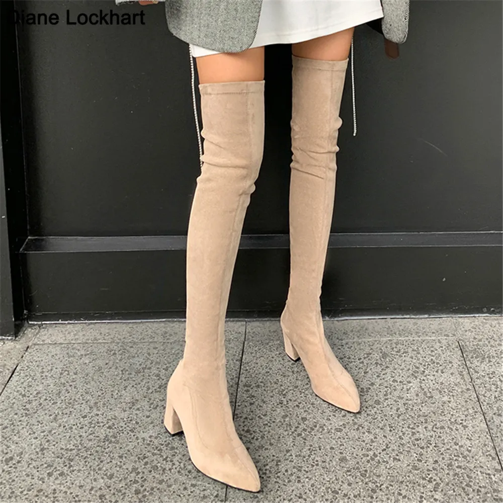 

Sexy High Boots Women 2022 Winter New Fashion Over The Knee Warm Botas Mujer Suede Pumps Zip Sock Shoes High Heels Boots Khaki